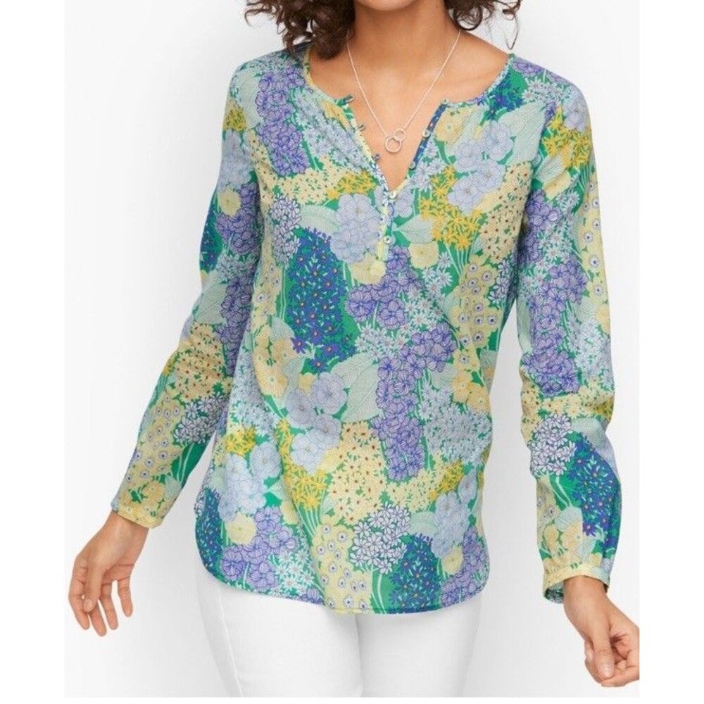 Talbots Plus Blouse Band Collar Popover Cluster Garden Floral Lightweight Top 3X - Picture 3 of 16